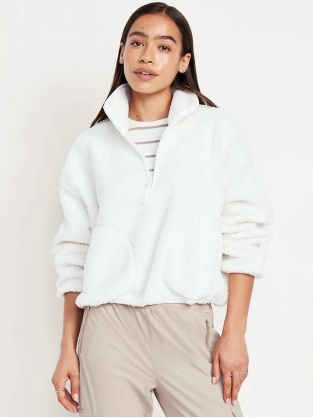 Old Navy White Teddy Half-Zip Jacket